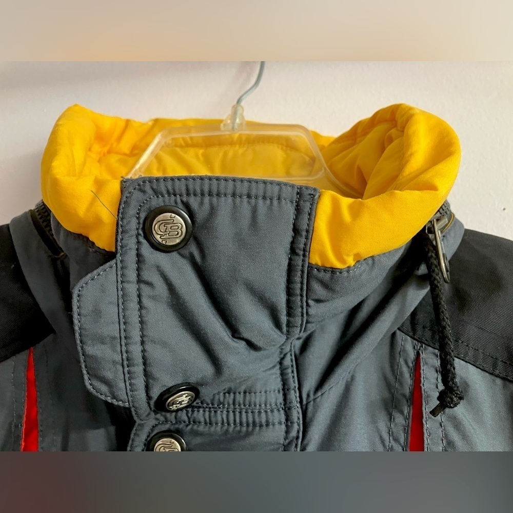 Men’s Hooded Jacket/Coat/Windbreaker, Large, Gray/Yellow/Red, CB Sports - Picture 13 of 14
